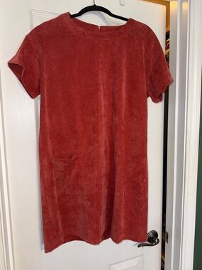 Rust Red Short Corduroy-Look Shift Dress